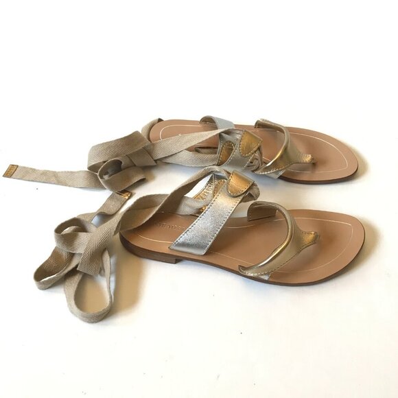 Sarah Flint Grear Gladiator Sandals Womens 37 7 Silver Gold Leather Lace Up - Picture 4 of 12